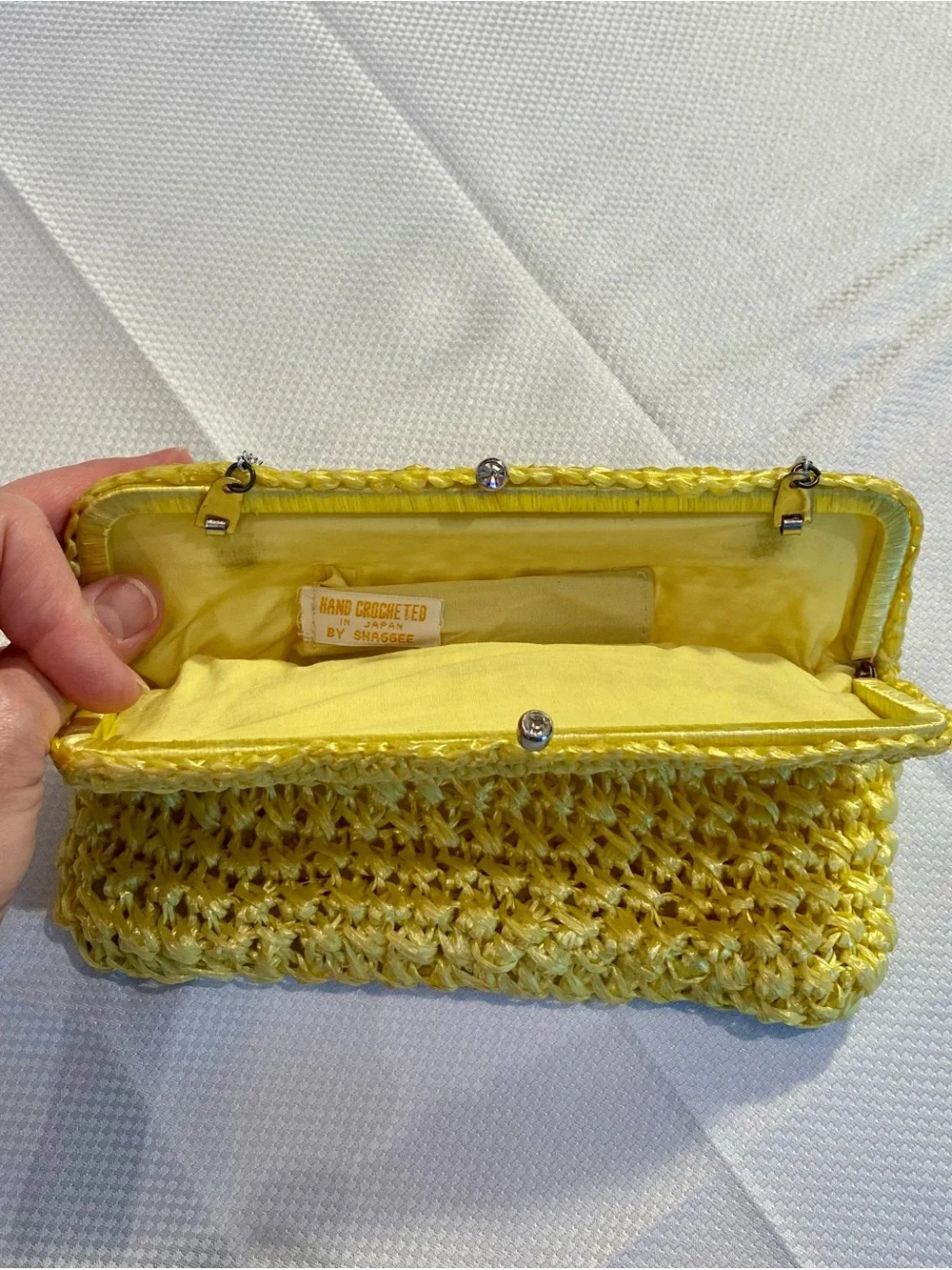 Vintage Yellow Woven Shoulder Bag by Snassee made in Japan w/chain handle